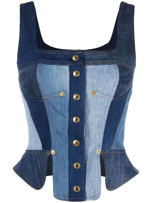 Regenerated Denim Bustier Top