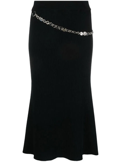 Chain-Detail Ribbed-Knit Skirt