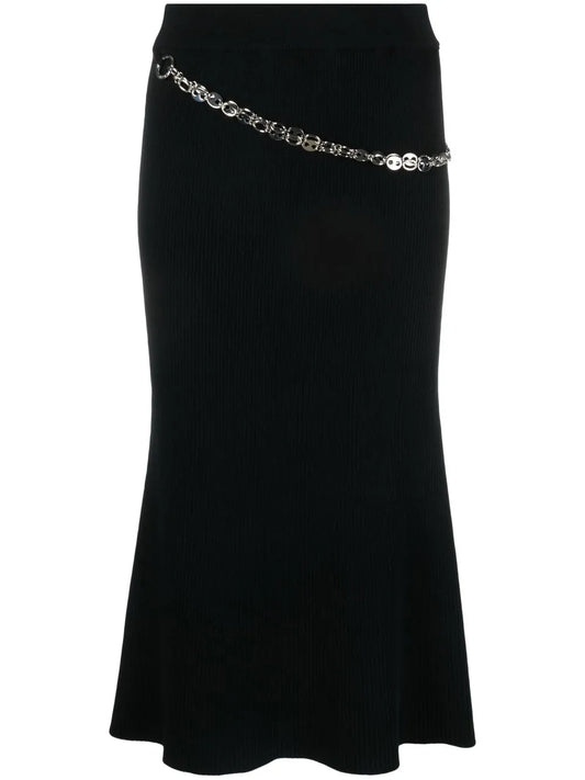 Chain-Detail Ribbed-Knit Skirt
