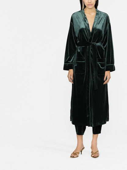 Velvet-Effect Tied-Waist Coat