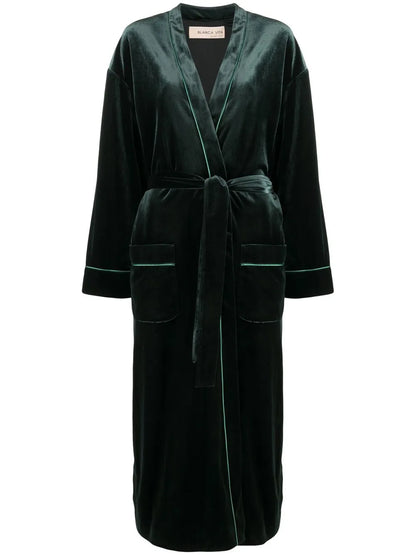 Velvet-Effect Tied-Waist Coat