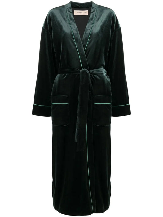 Velvet-Effect Tied-Waist Coat