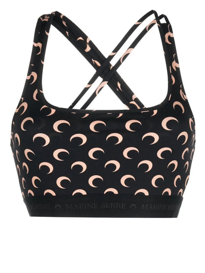 Crescent Moon-Print Crop Top