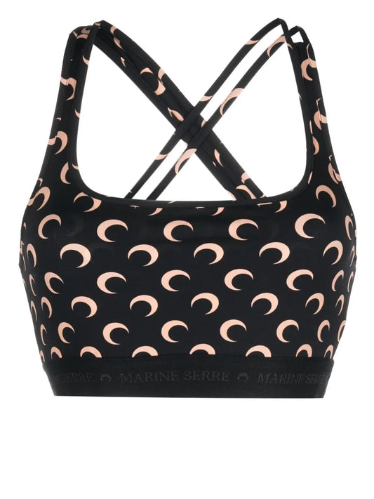 Crescent Moon-Print Crop Top