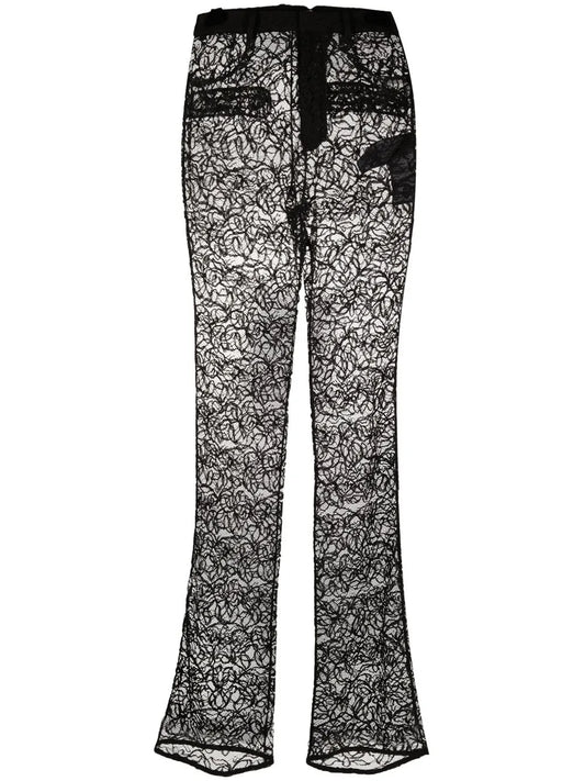 Straight-Leg Floral Lace Trousers