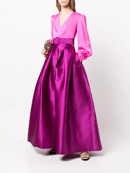 Zoe Belted Satin Gown