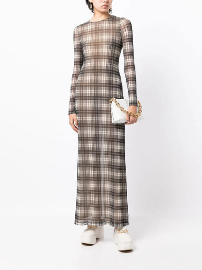 Plaid-Check Print Maxi Dress