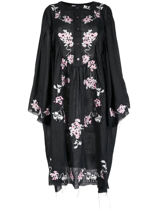 Geometric-Embroidered Midi Dress