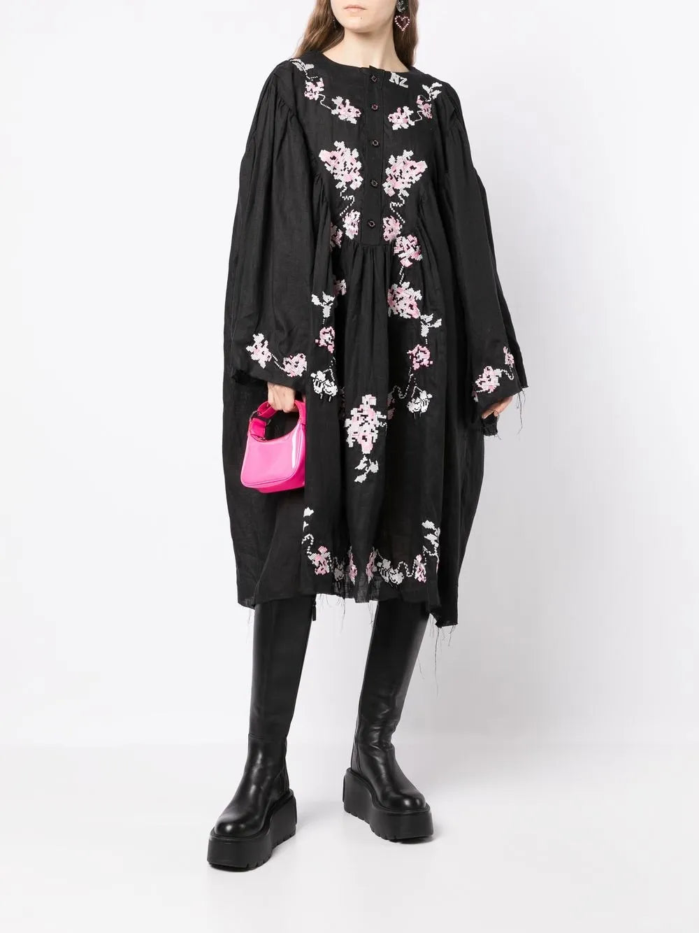 Geometric-Embroidered Midi Dress