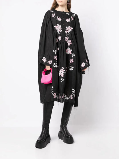 Geometric-Embroidered Midi Dress