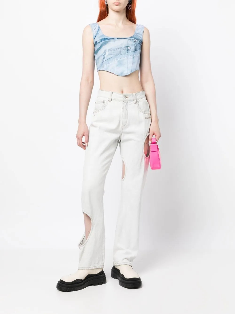 Denim-Print Corset Top