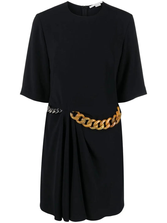 Chain-Detail Draped Mini Dress