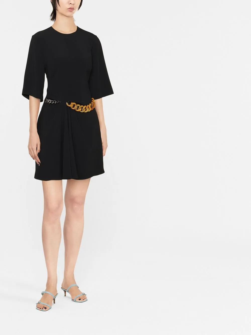 Chain-Detail Draped Mini Dress