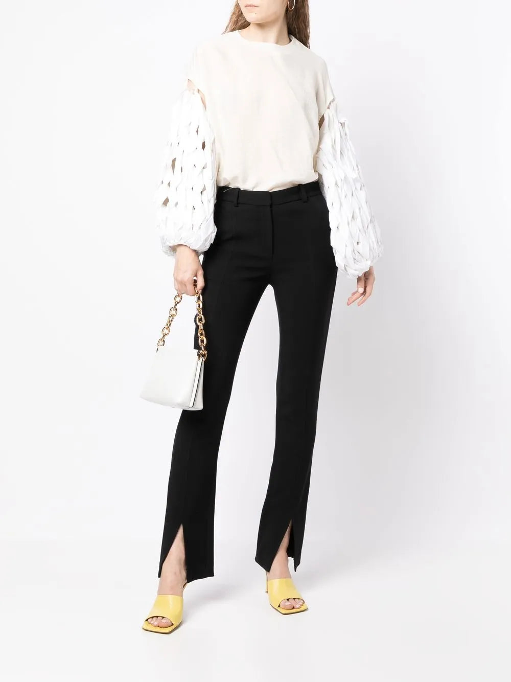 Woven Balloon-Sleeves Poplin Blouse