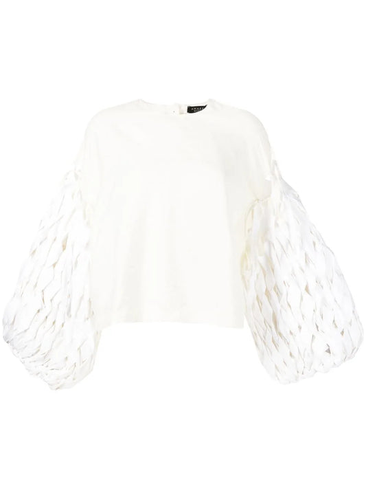 Woven Balloon-Sleeves Poplin Blouse