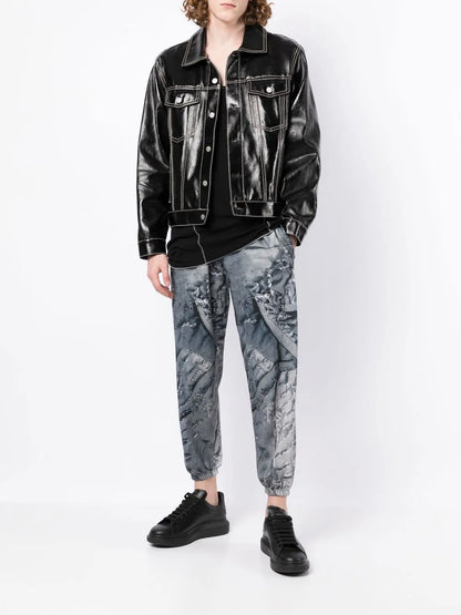 Denim-Print Track Pants