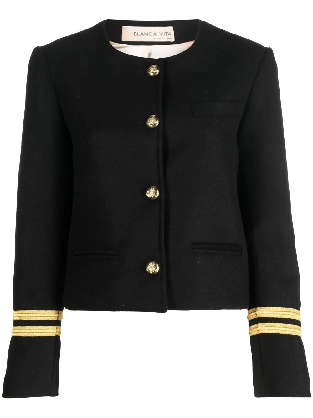 Stripe-Trim Military Jacket