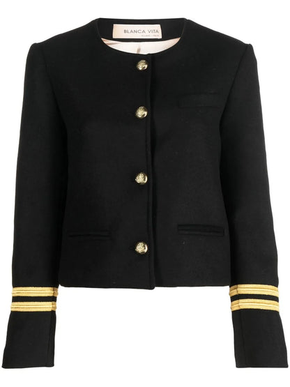 Stripe-Trim Military Jacket