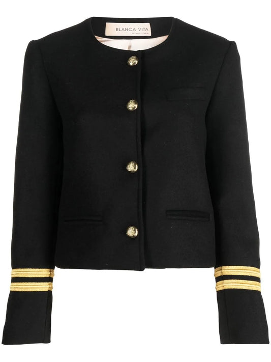 Stripe-Trim Military Jacket