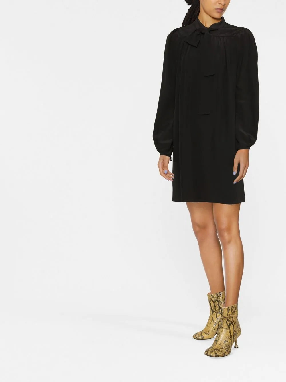 Pussy-Bow Silk Mini Dress