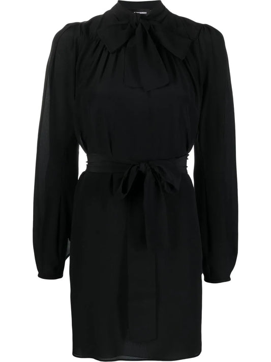 Pussy-Bow Silk Mini Dress