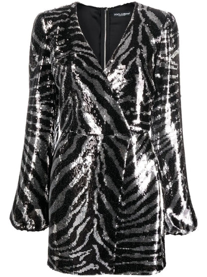 Zebra Sequin Wrap Dress
