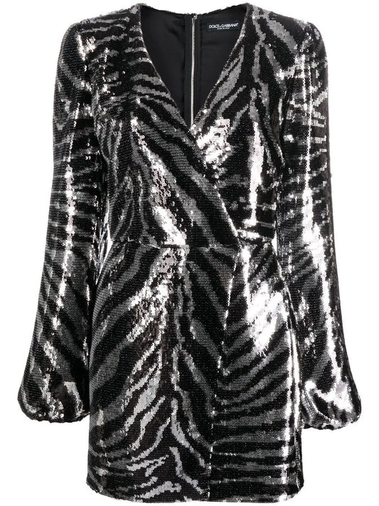 Zebra Sequin Wrap Dress