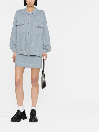 Contrast-Stitching Denim-Effect Jacket