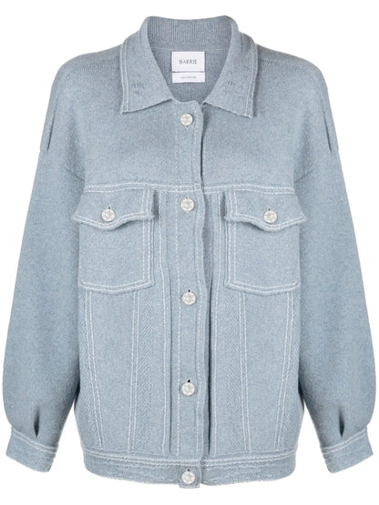 Contrast-Stitching Denim-Effect Jacket