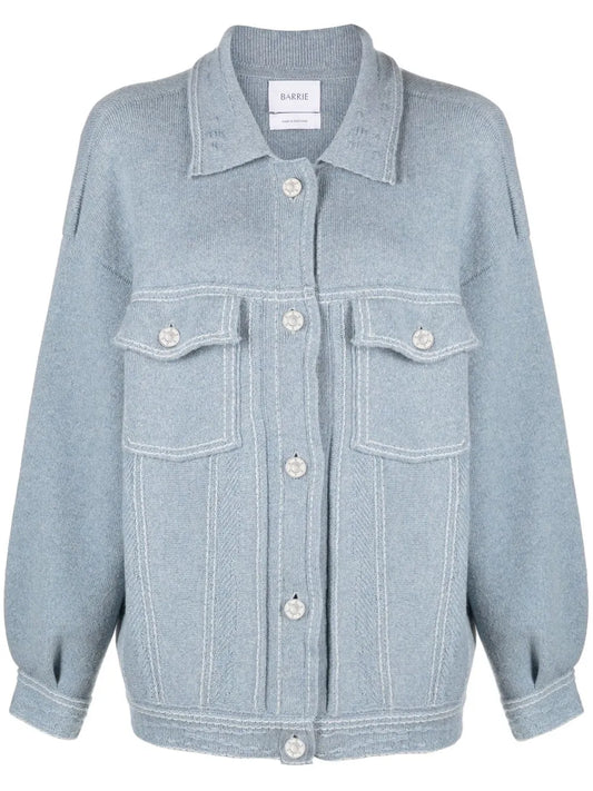 Contrast-Stitching Denim-Effect Jacket