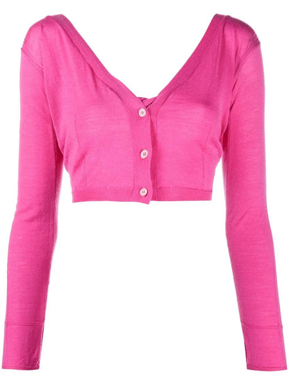 Cropped Button-Fastening Cardigan