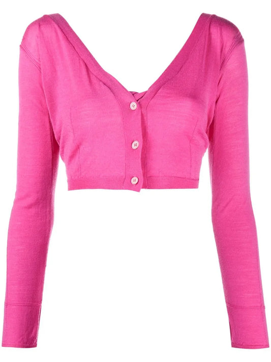 Cropped Button-Fastening Cardigan