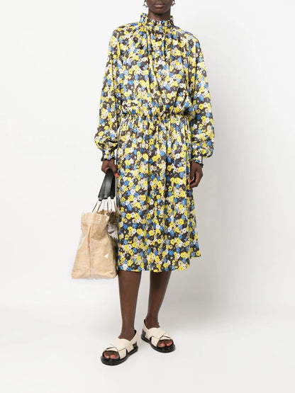 Twill Daisy Bouquet Print Dress