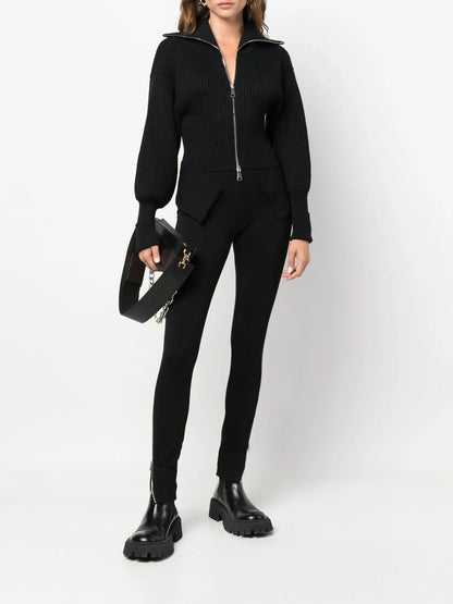 Ribbed-Knit Zip-Up Cardigan