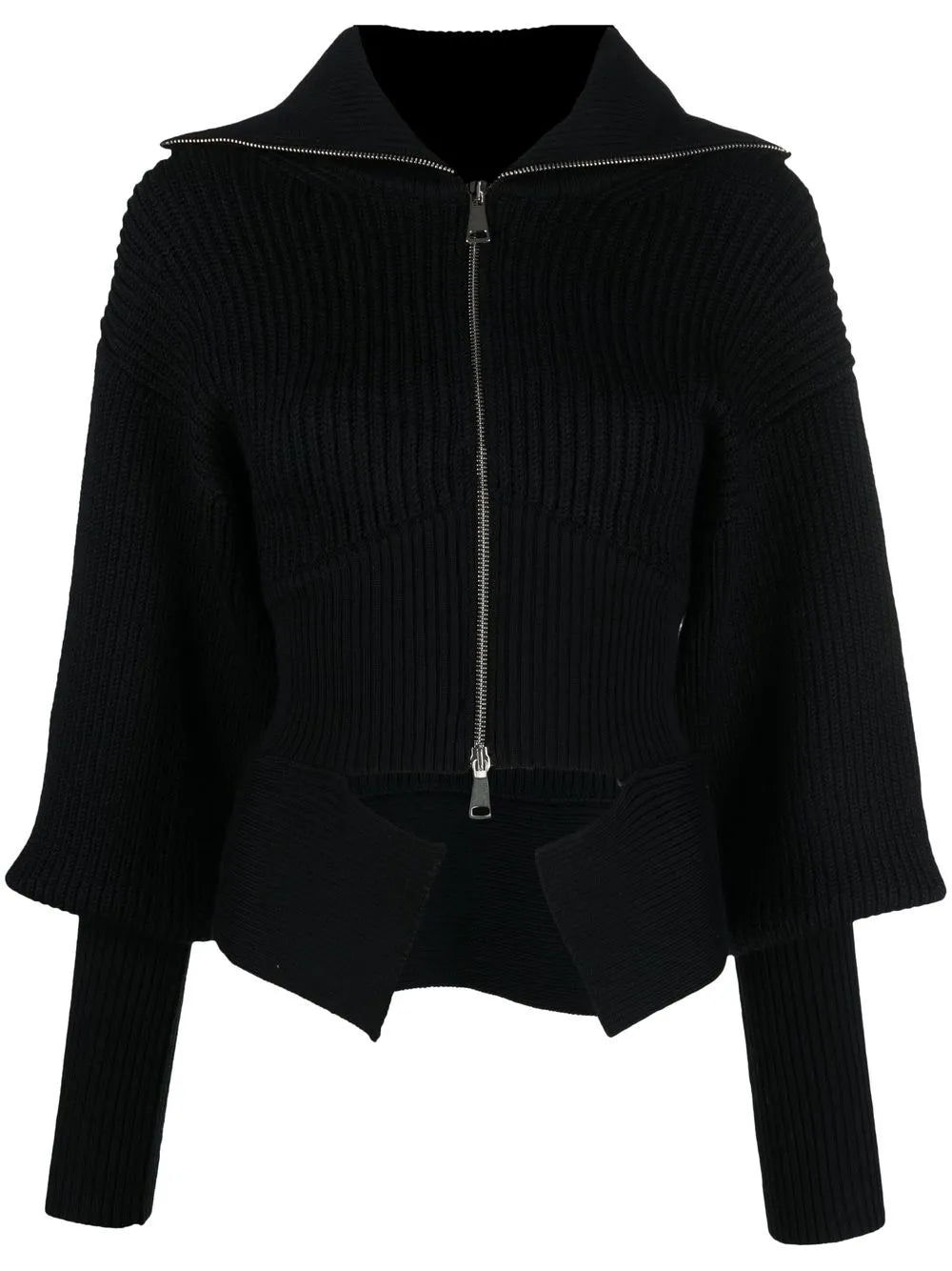 Ribbed-Knit Zip-Up Cardigan
