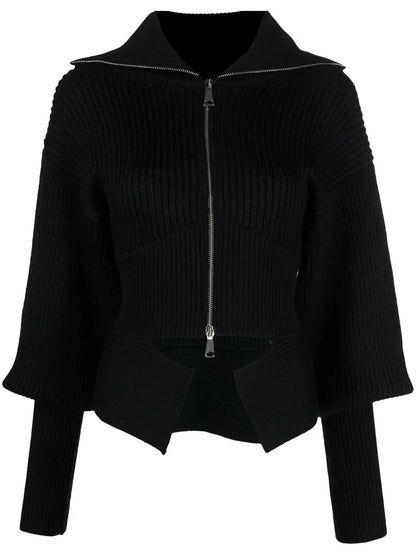 Ribbed-Knit Zip-Up Cardigan