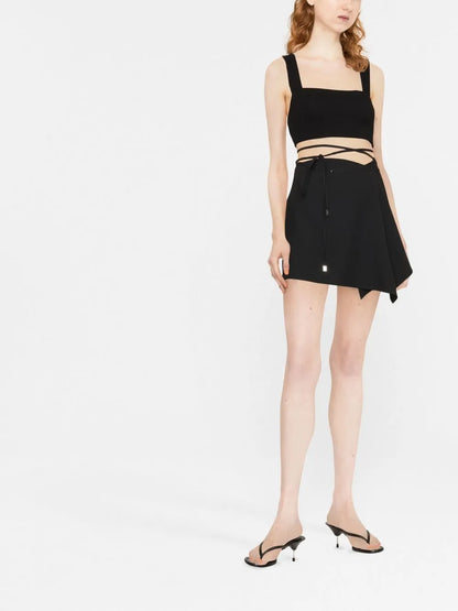 Tied-Waist Asymmetric Mini Skirt