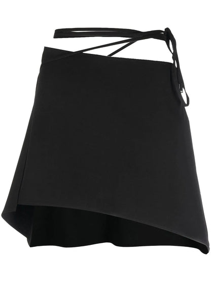 Tied-Waist Asymmetric Mini Skirt