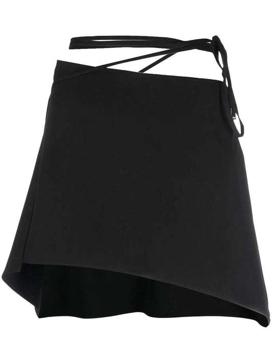 Tied-Waist Asymmetric Mini Skirt