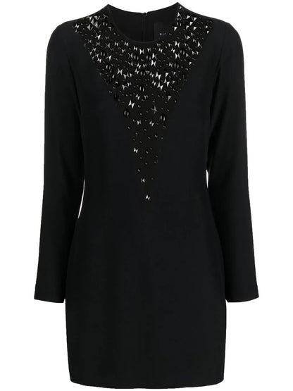 Rhinestone-Embellished Long-Sleeve Dress