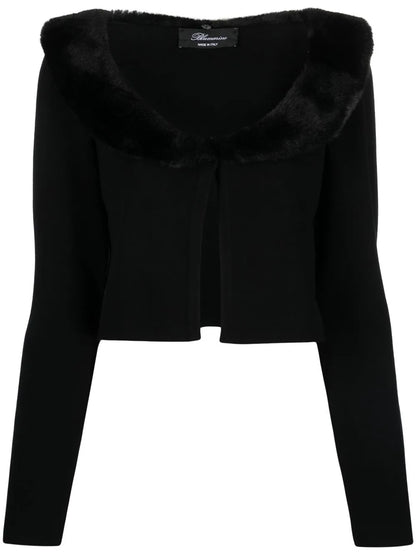 Oversized-Collar Cropped Cardigan