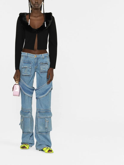 Oversized-Collar Cropped Cardigan