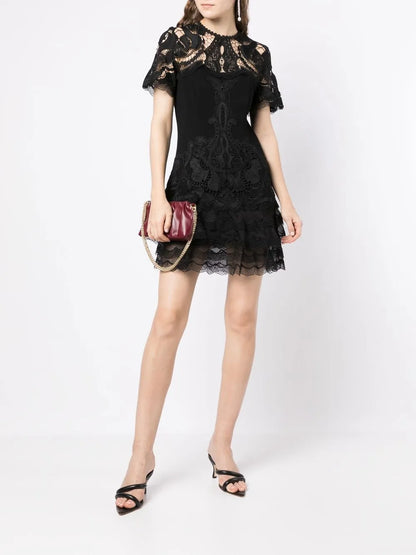 Lace-Panelled Crepe Dress