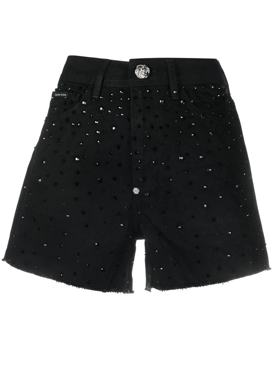 Crystal-Embellished Denim Shorts