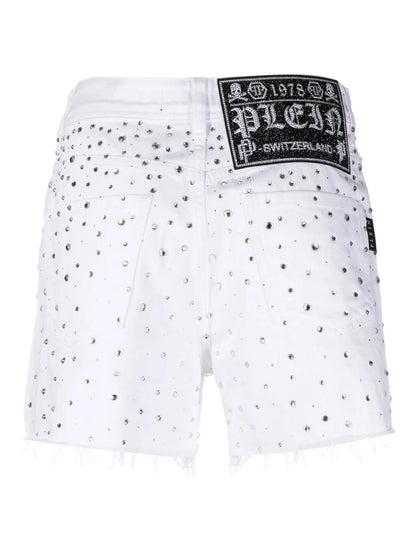 Crystal-Embellished Denim Shorts
