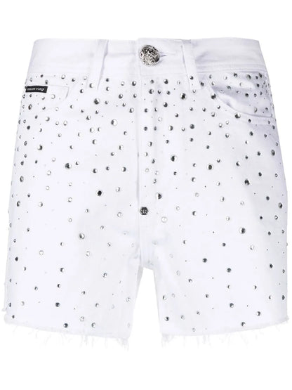 Crystal-Embellished Denim Shorts