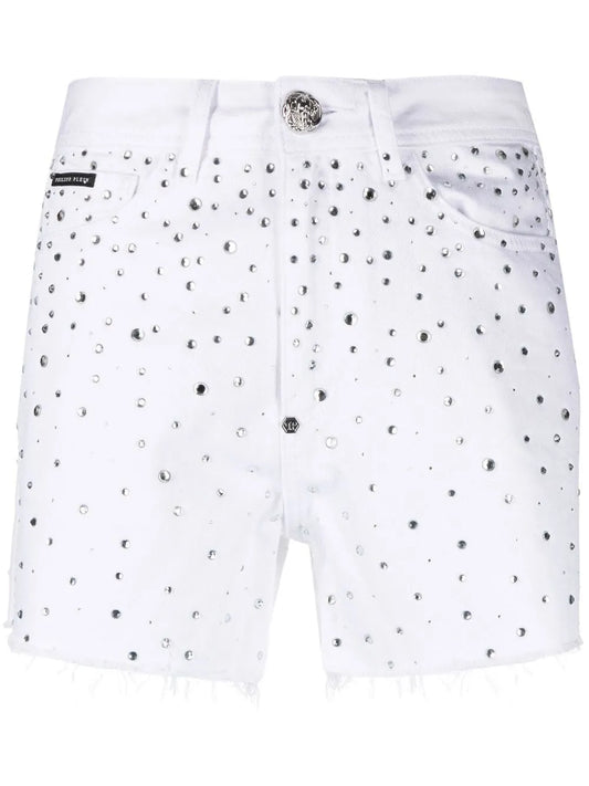 Crystal-Embellished Denim Shorts
