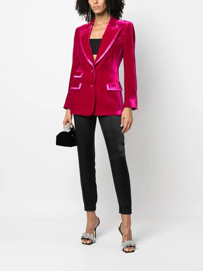 Contrasting-Trim Velvet Blazer