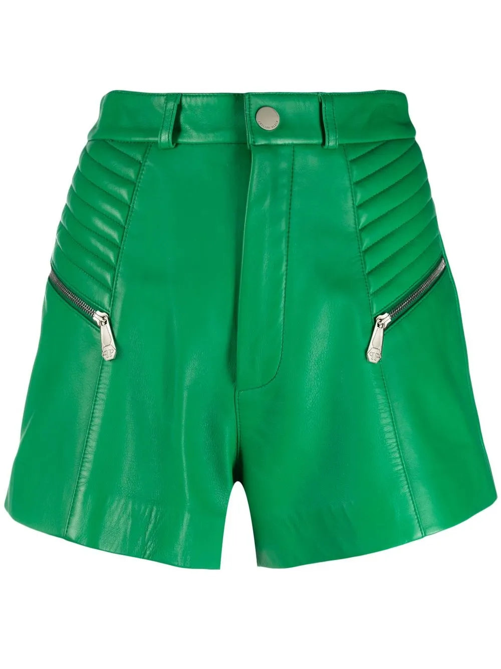 Ribbed High-Waist Leather Shorts