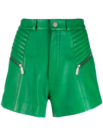 Ribbed High-Waist Leather Shorts